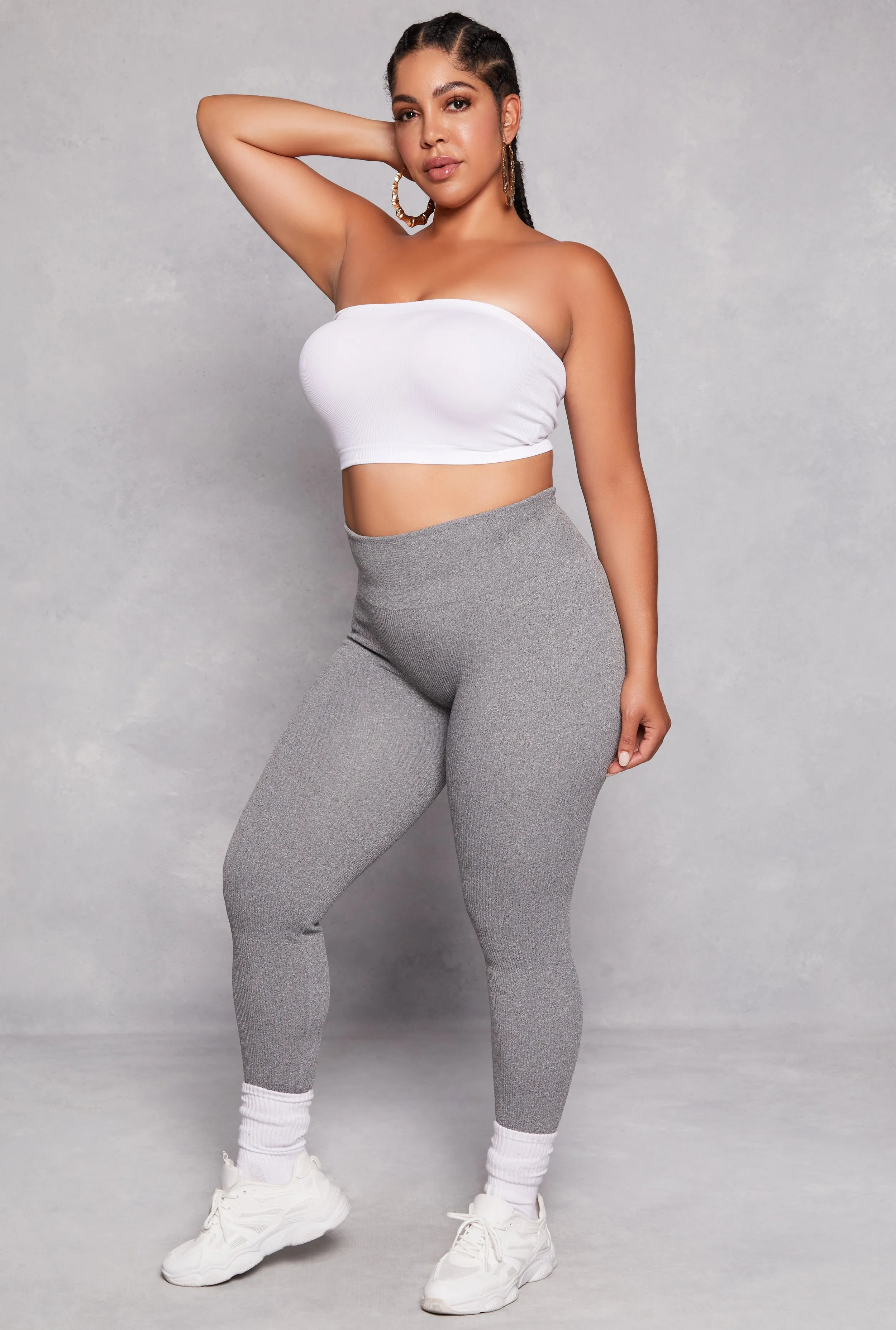 Plus Size Seamless Ribbed High Waist Leggings sold by Rainbow