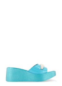 Rhinestone Detail Band Wedge Slide Sandals sold by Rainbow