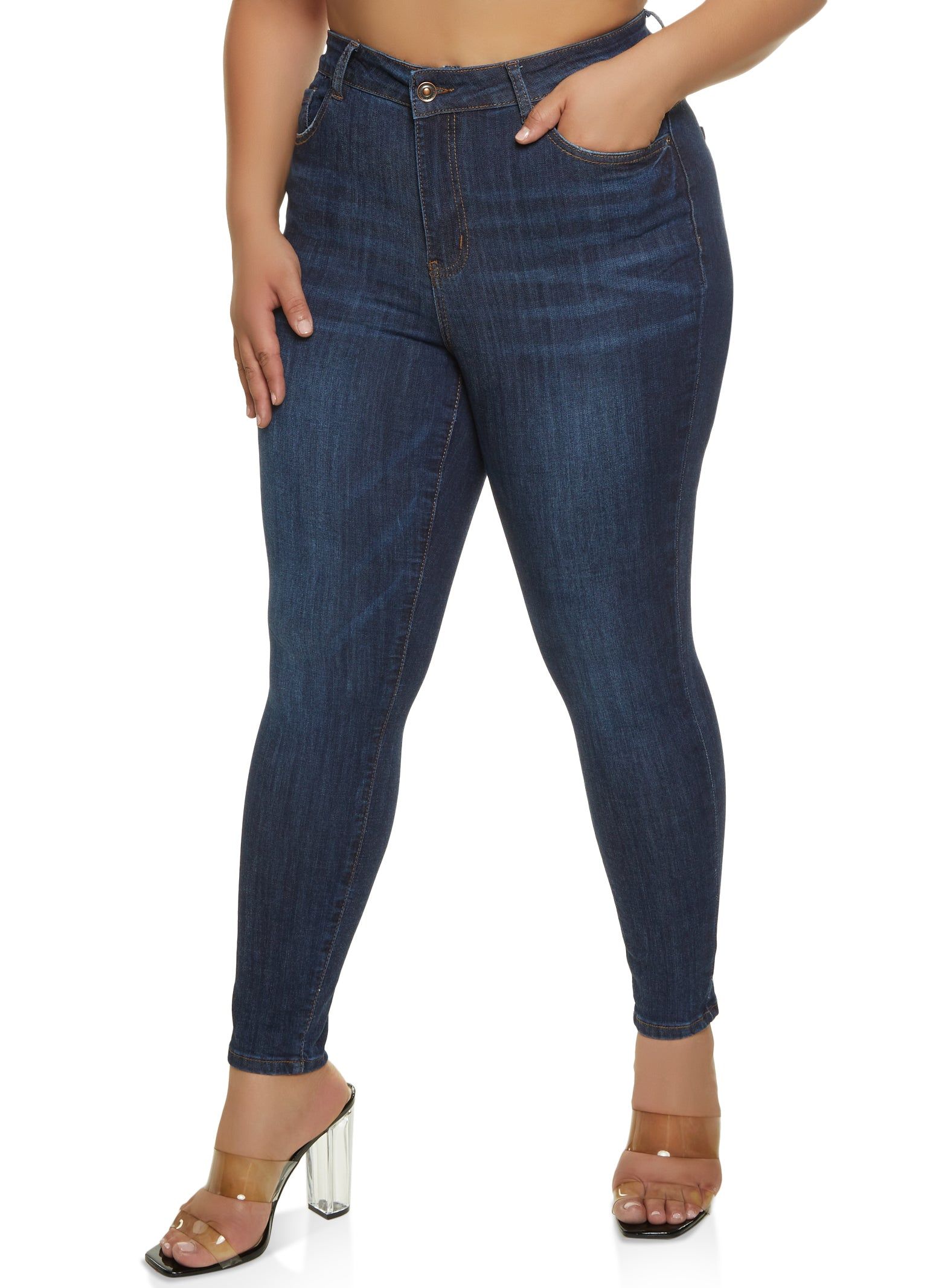Plus Size WAX Basic Whiskered Skinny Jeans sold by Rainbow