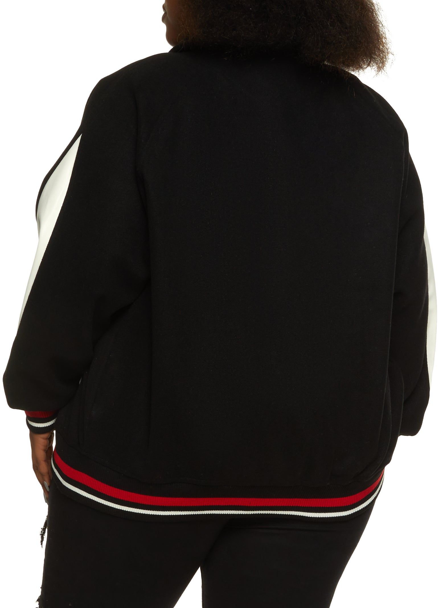 Plus Size NY Chenille Patch Collared Varsity Bomber Jacket sold by Rainbow product image thumbnail 3