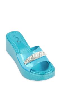 Rhinestone Detail Band Wedge Slide Sandals sold by Rainbow