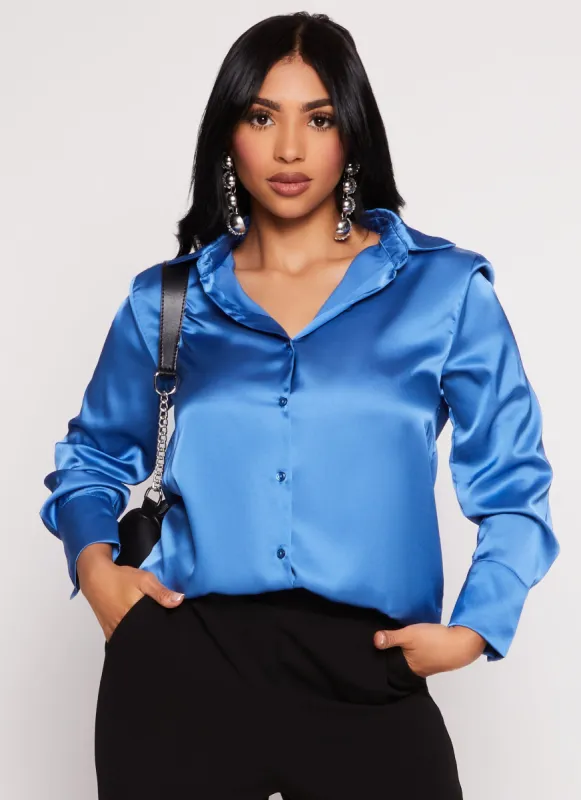Satin Button Front Long Sleeve Shirt sold by Rainbow