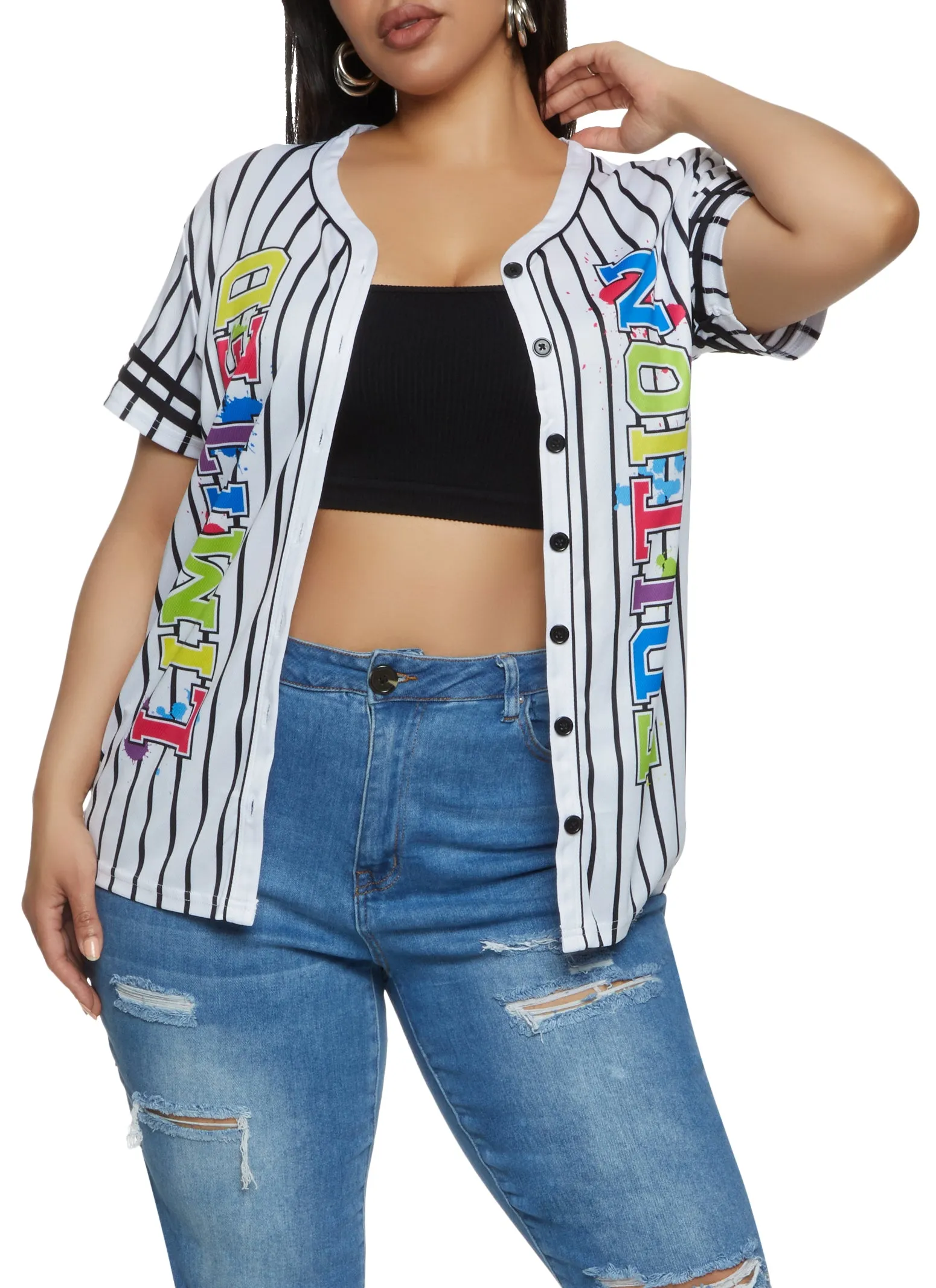 Plus Size Stripe Limited Edition Graphic Baseball Shirt sold by Rainbow