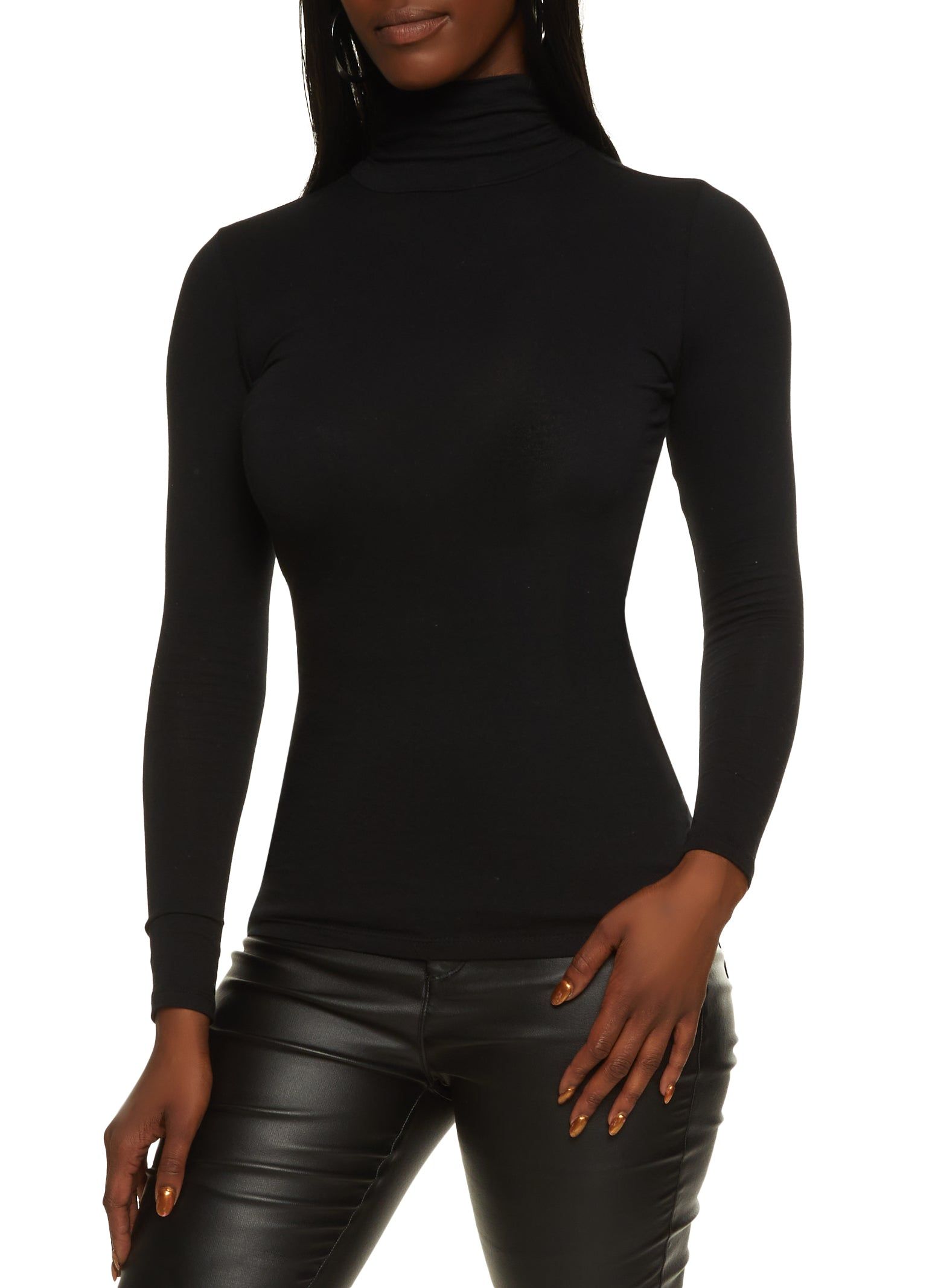 Solid Long Sleeve Turtleneck Top sold by Rainbow