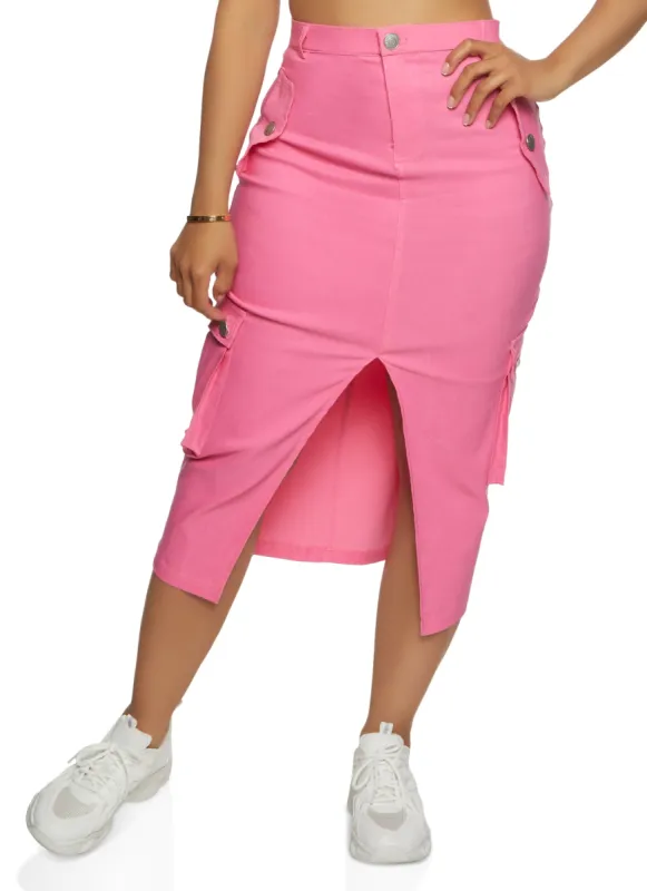 Split Front Cargo Midi Skirt sold by Rainbow