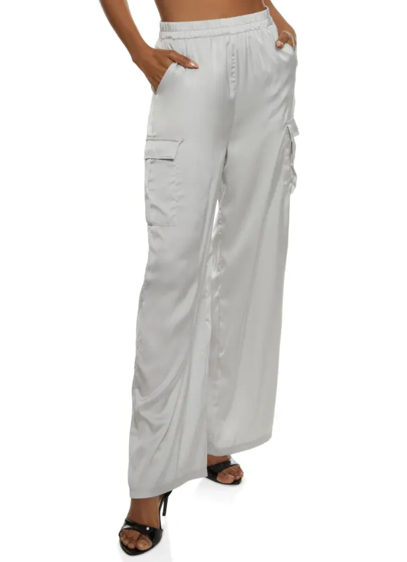 Satin Cargo Pocket Wide Leg Pants sold by Rainbow