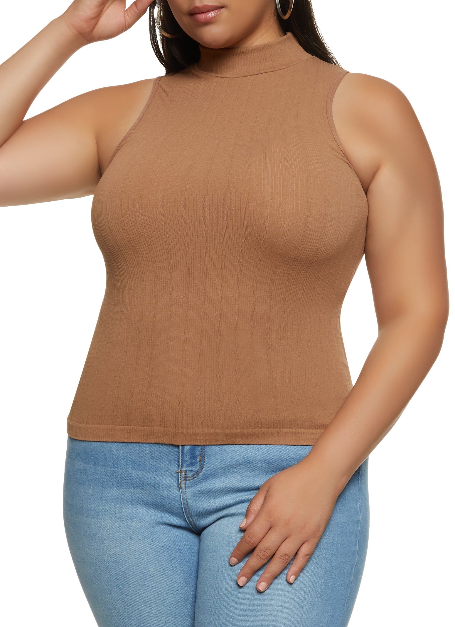 Plus Size Ribbed Mock Neck Tank Top sold by Rainbow