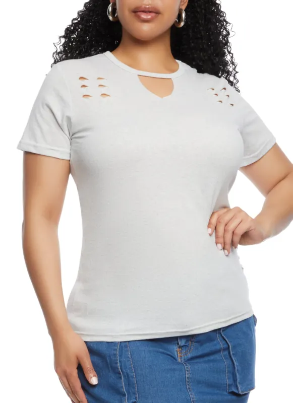 Plus Size Basic Laser Cut T Shirt sold by Rainbow