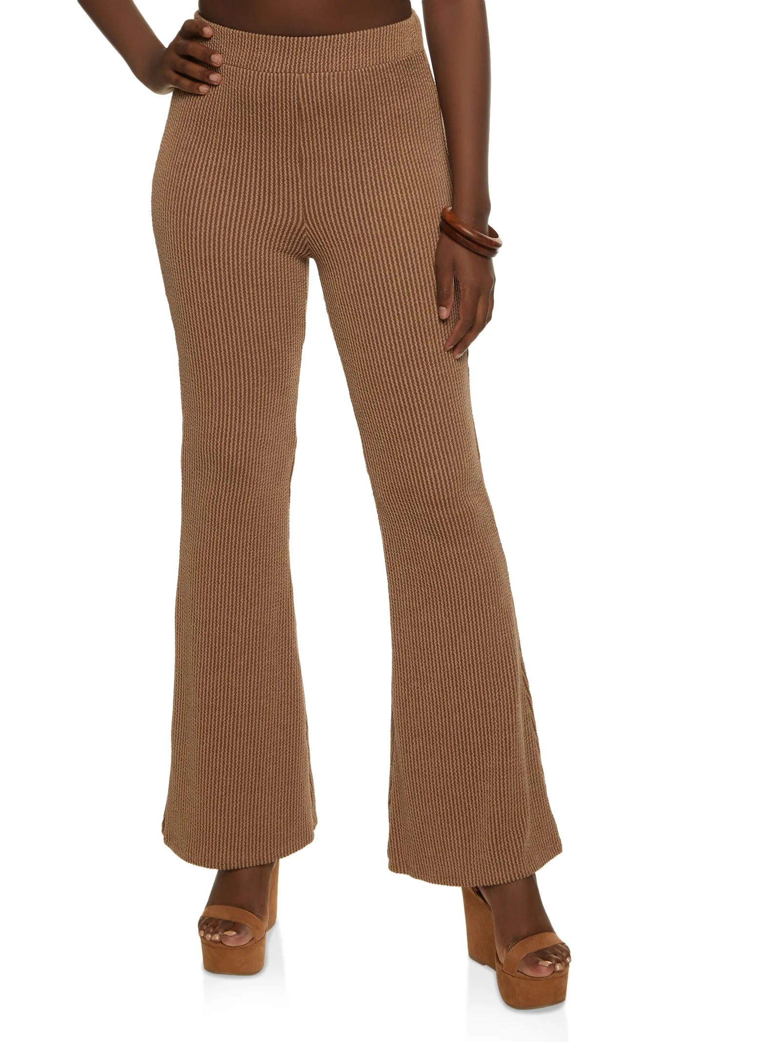 Ribbed High Waisted Flare Pants sold by Rainbow