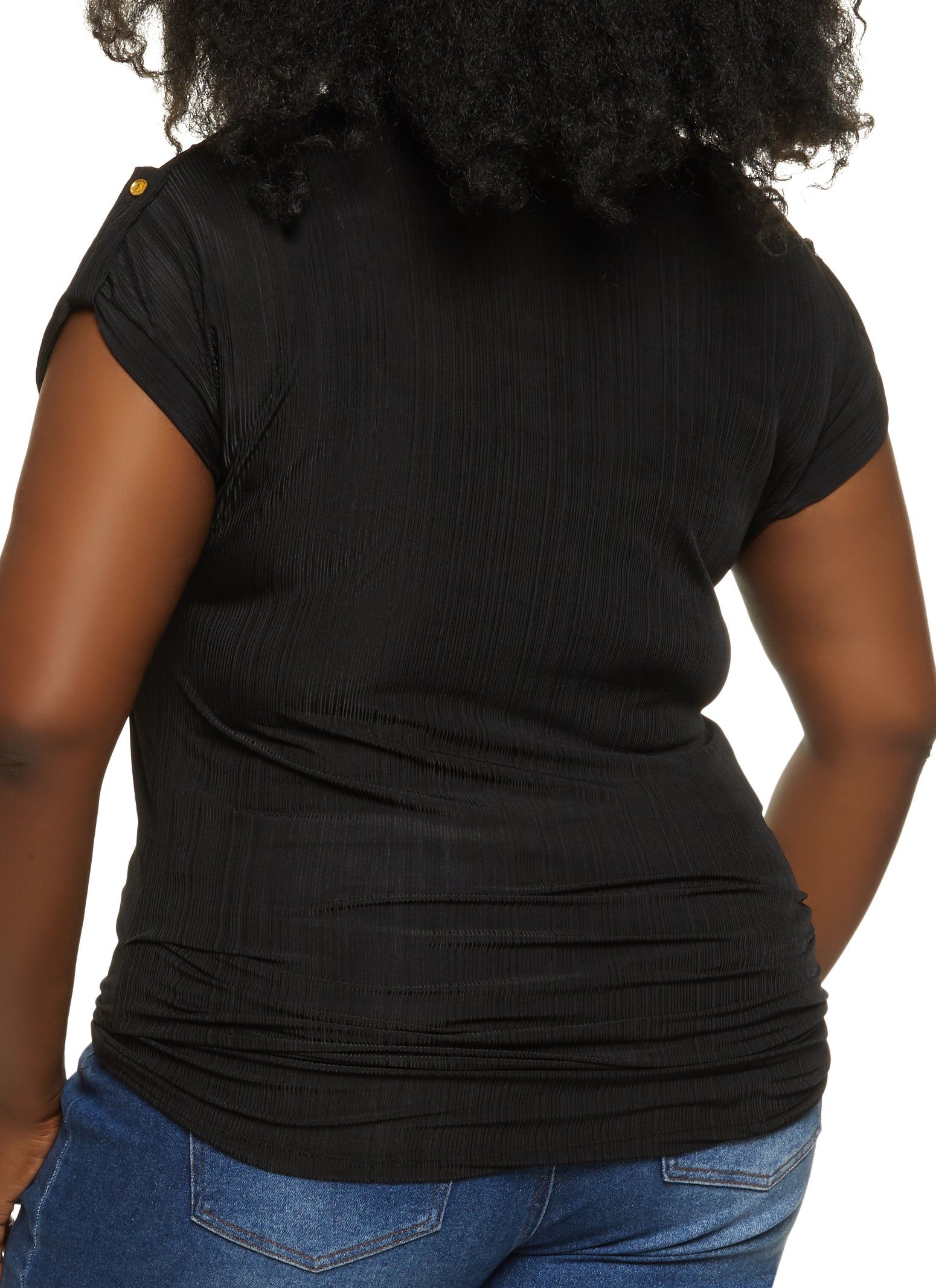 Plus Size Plisse Tabbed Sleeve Top with Necklace sold by Rainbow product image thumbnail 2