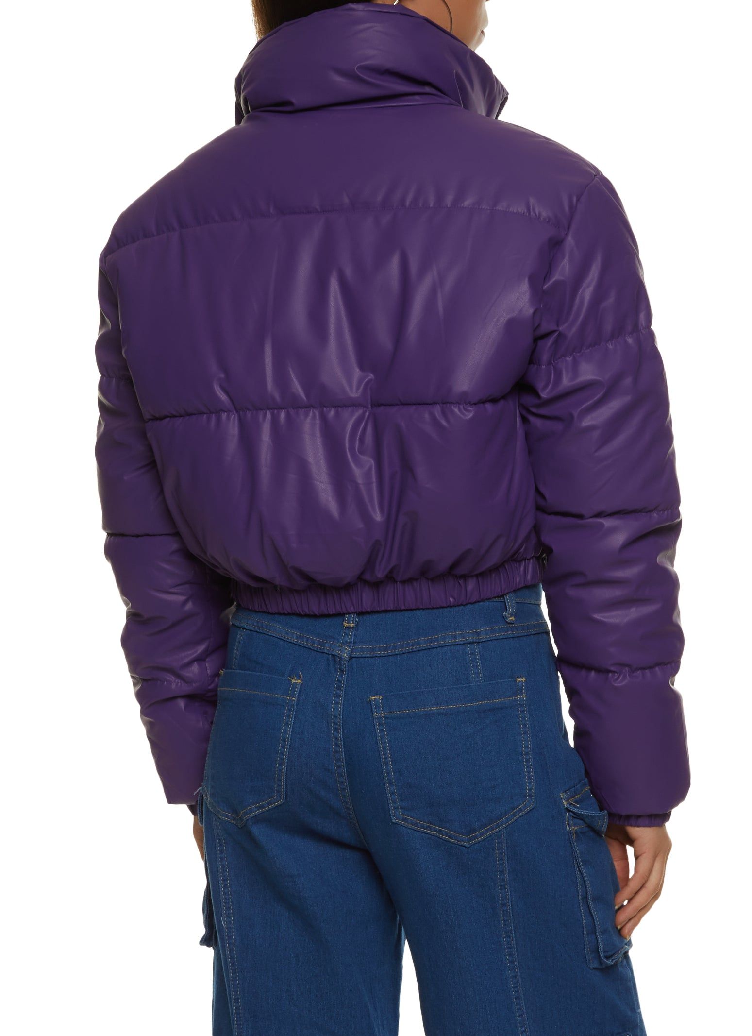 Faux Leather Zip Front Cropped Puffer Jacket sold by Rainbow product image thumbnail 3