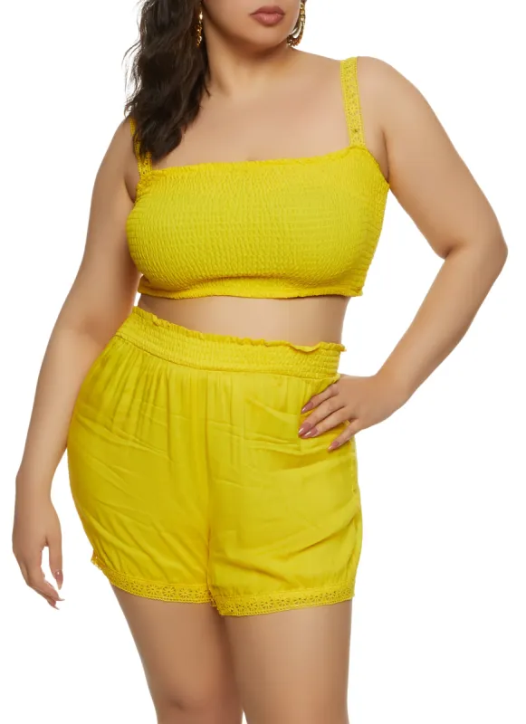 Plus Size Eyelet Trim Smocked Tank Top sold by Rainbow