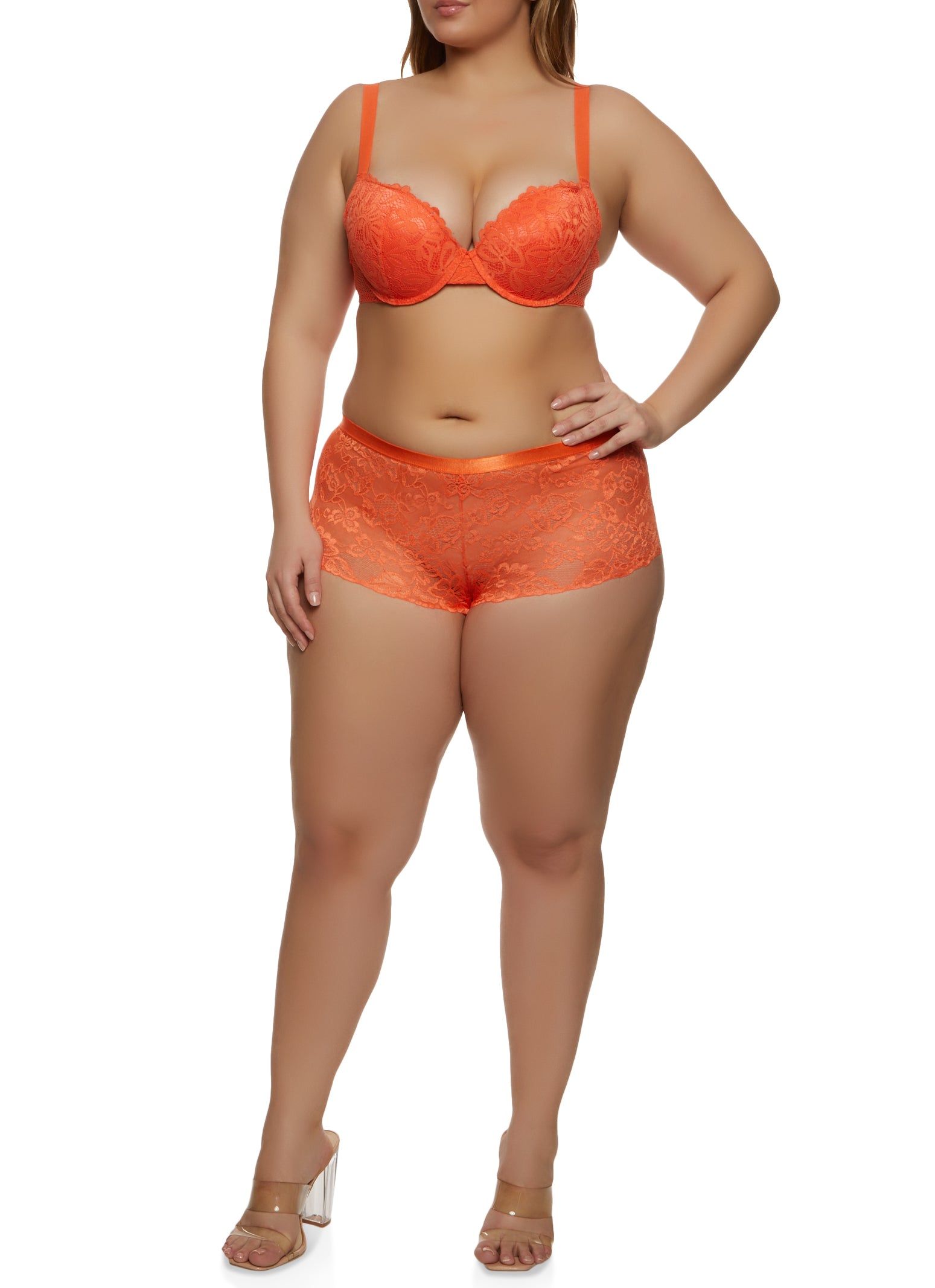 Plus Size Patterned Lace Fishnet Detail Plunge Bra sold by Rainbow product image thumbnail 2