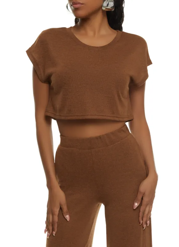 Daisy Brushed Knit Cap Sleeve Crop Top sold by Rainbow