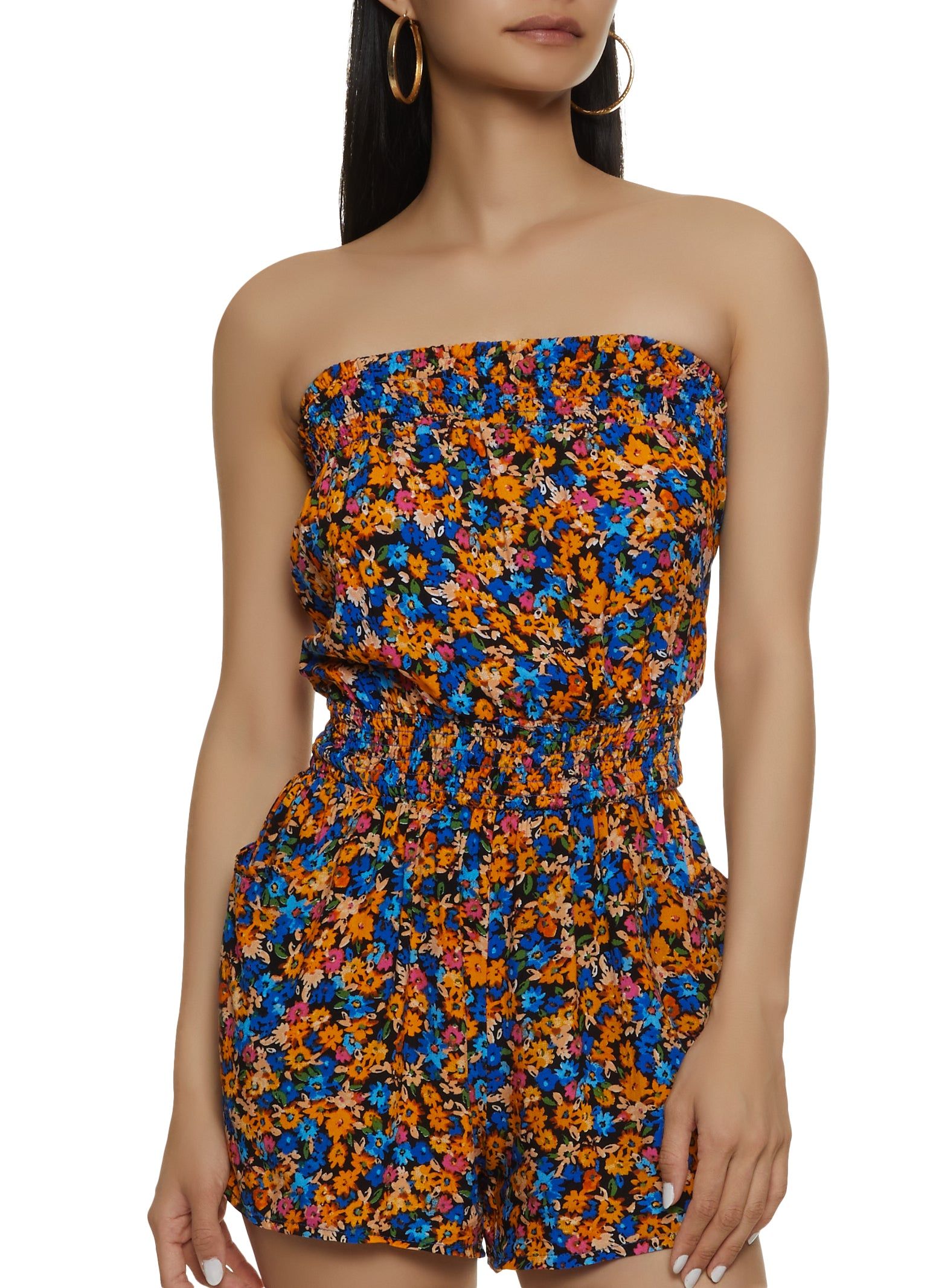 Smocked Waist Floral Print Romper sold by Rainbow