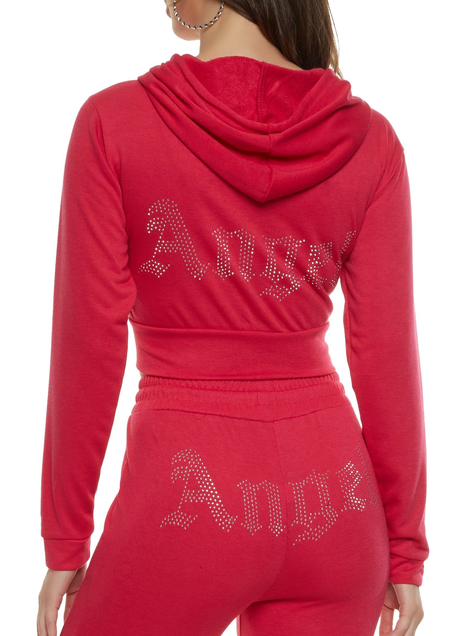 Angel Rhinestone Zip Front Cropped Hoodie sold by Rainbow