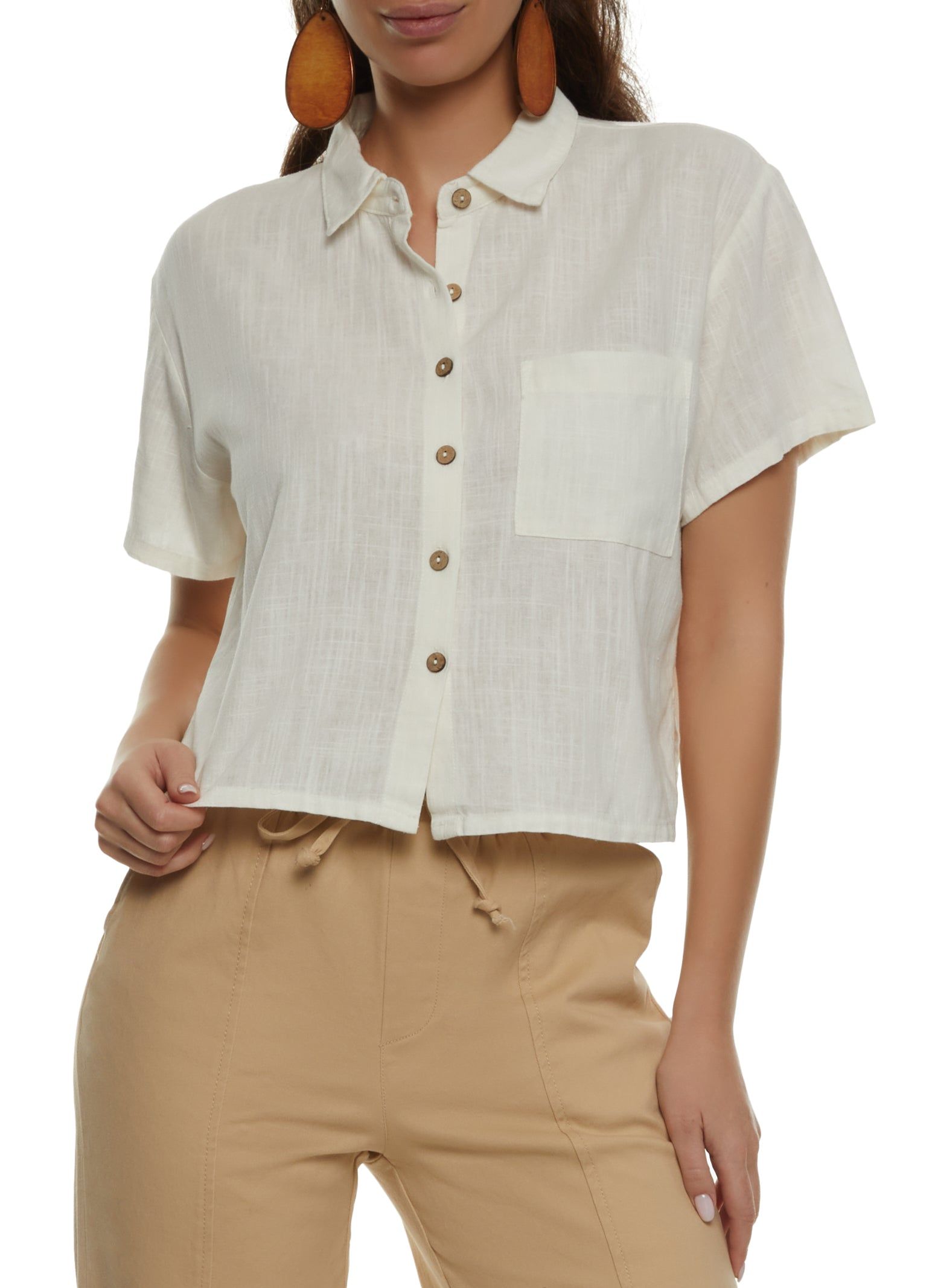 Linen Short Sleeve Button Front Shirt sold by Rainbow