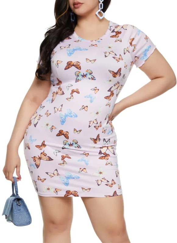 Plus Size Butterfly Printed T Shirt Dress made by Rainbow