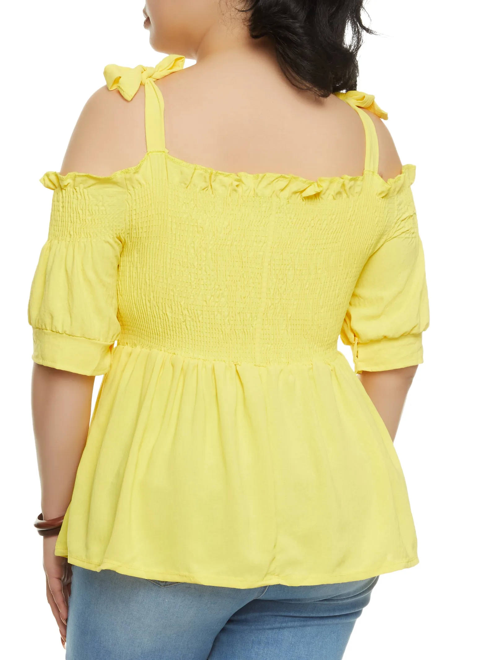 Plus Size Smocked Button Front Cold Shoulder Top sold by Rainbow product image thumbnail 2