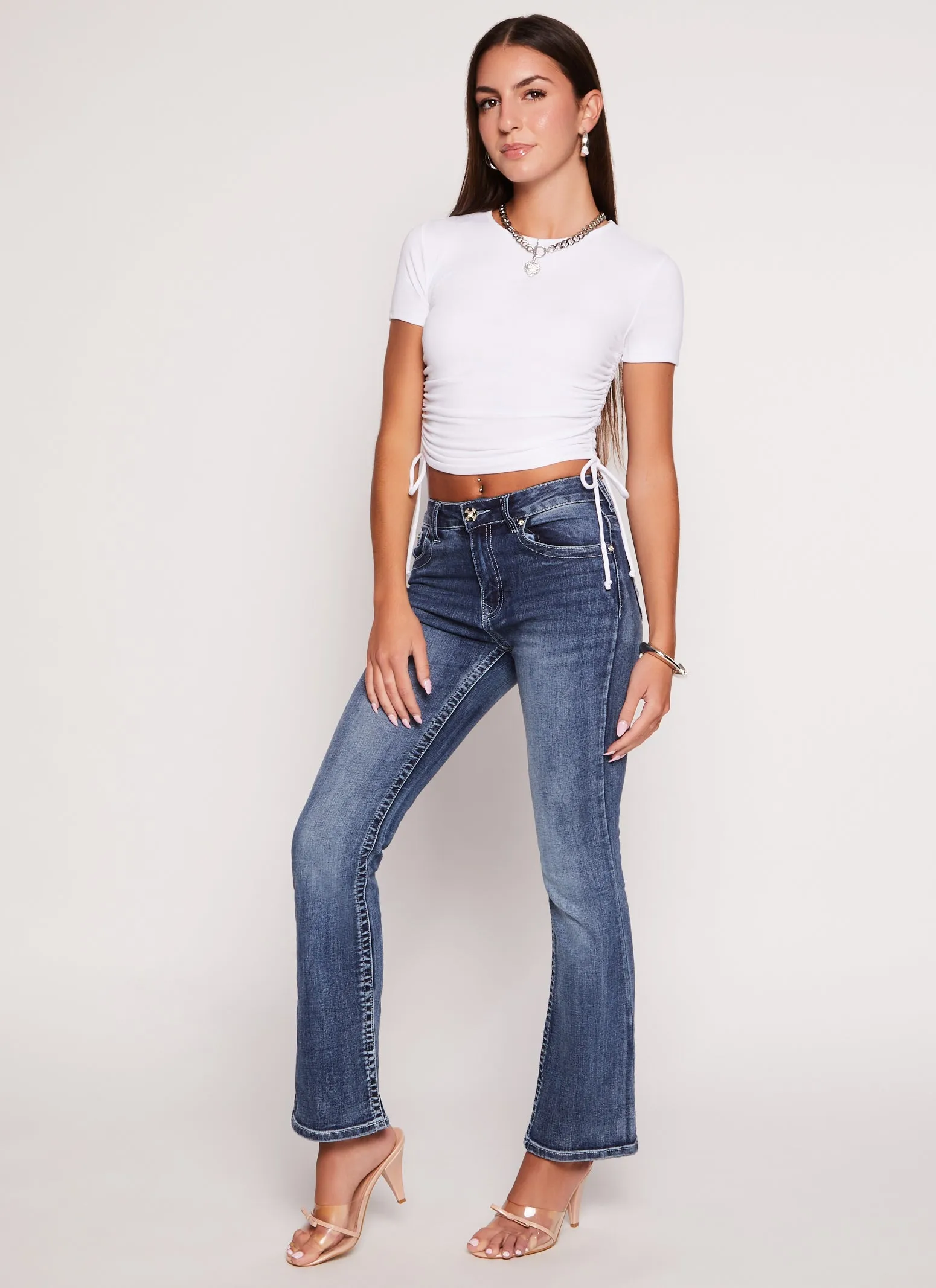 Solid Crew Neck Ruched Side Crop Top sold by Rainbow product image thumbnail 2