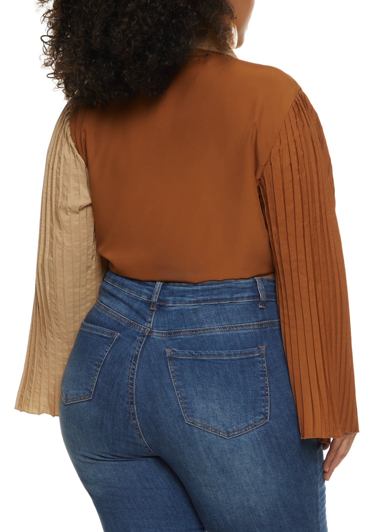 Plus Size Color Block Pleated Sleeve Blouse sold by Rainbow product image thumbnail 2