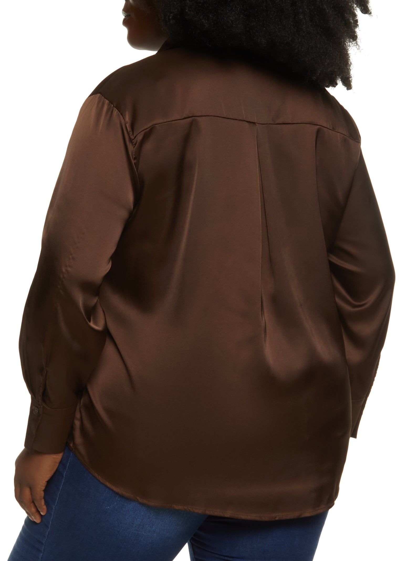 Plus Size Satin Solid Button Down Shirt sold by Rainbow product image thumbnail 2