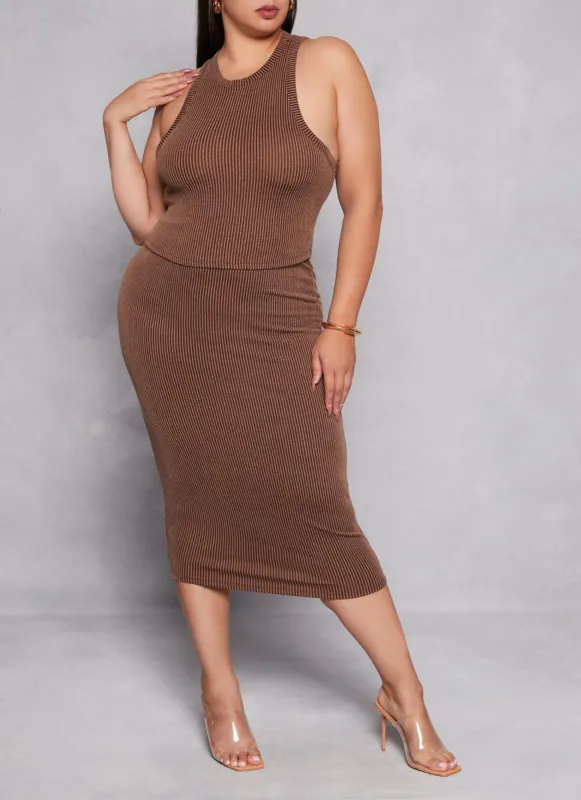 Plus Size Ribbed High Waist Midi Pencil Skirt sold by Rainbow