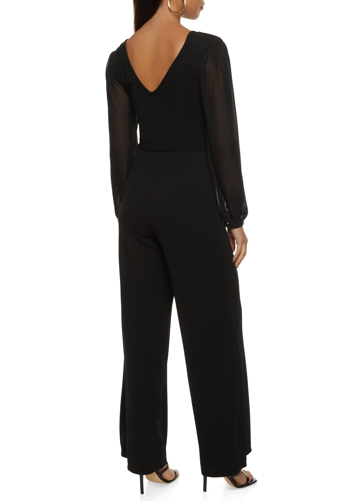 Mesh Sleeve Tie Waist Wrap Jumpsuit sold by Rainbow product image thumbnail 2