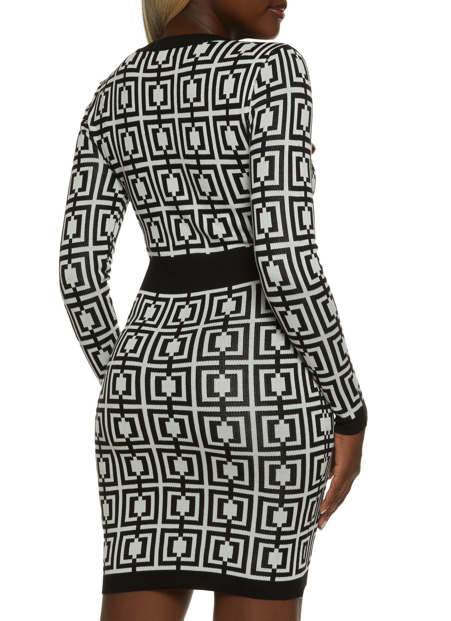 Geometric Print Faux Button Midi Dress sold by Rainbow product image thumbnail 3