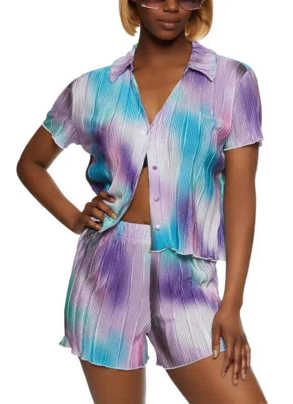 Plisse Printed Short Sleeve Button Front Shirt sold by Rainbow