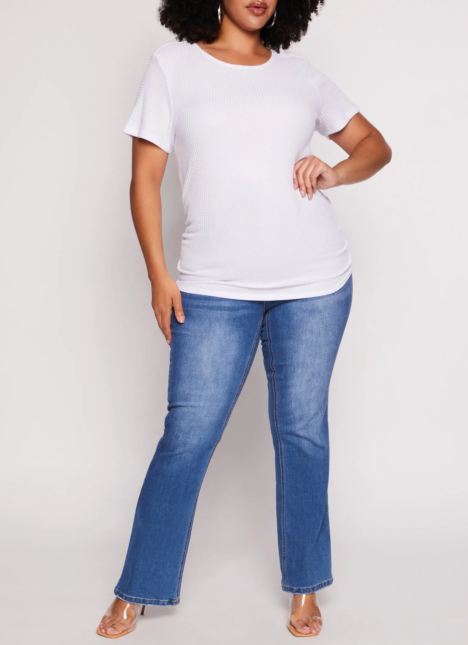 Plus Size Waffle Knit Crew Neck Ruched Tee sold by Rainbow product image thumbnail 2