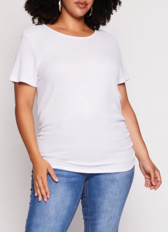 Plus Size Waffle Knit Crew Neck Ruched Tee sold by Rainbow
