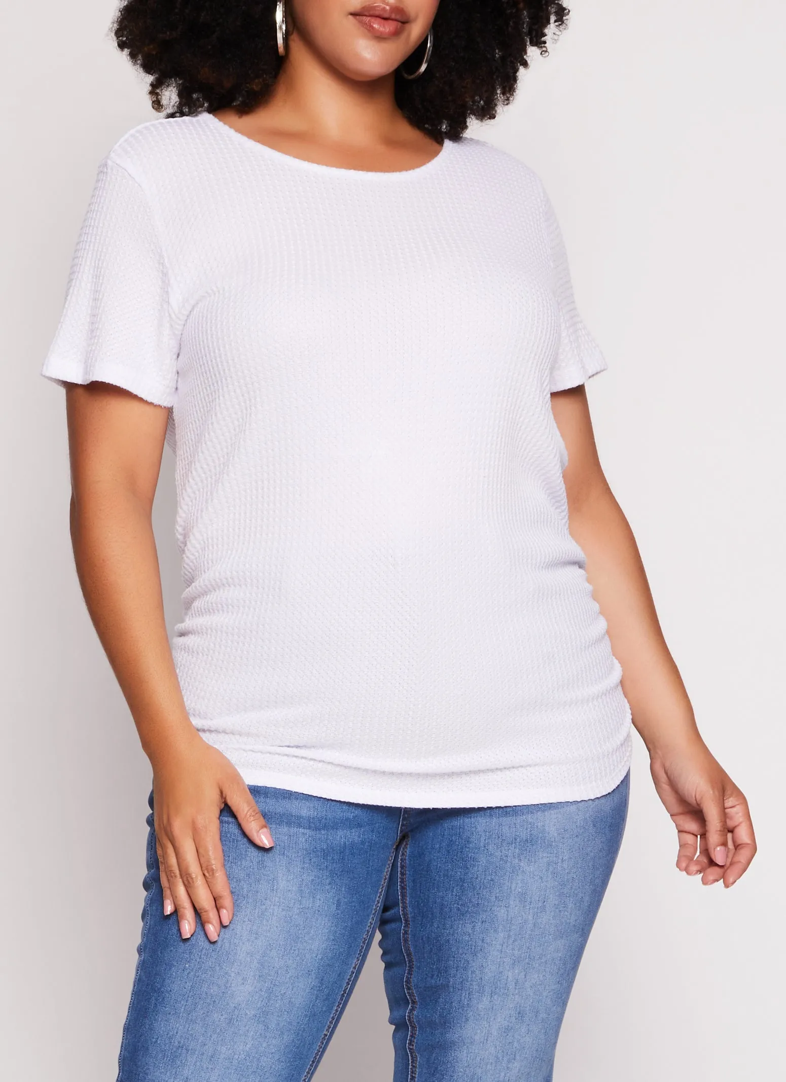 Plus Size Waffle Knit Crew Neck Ruched Tee sold by Rainbow