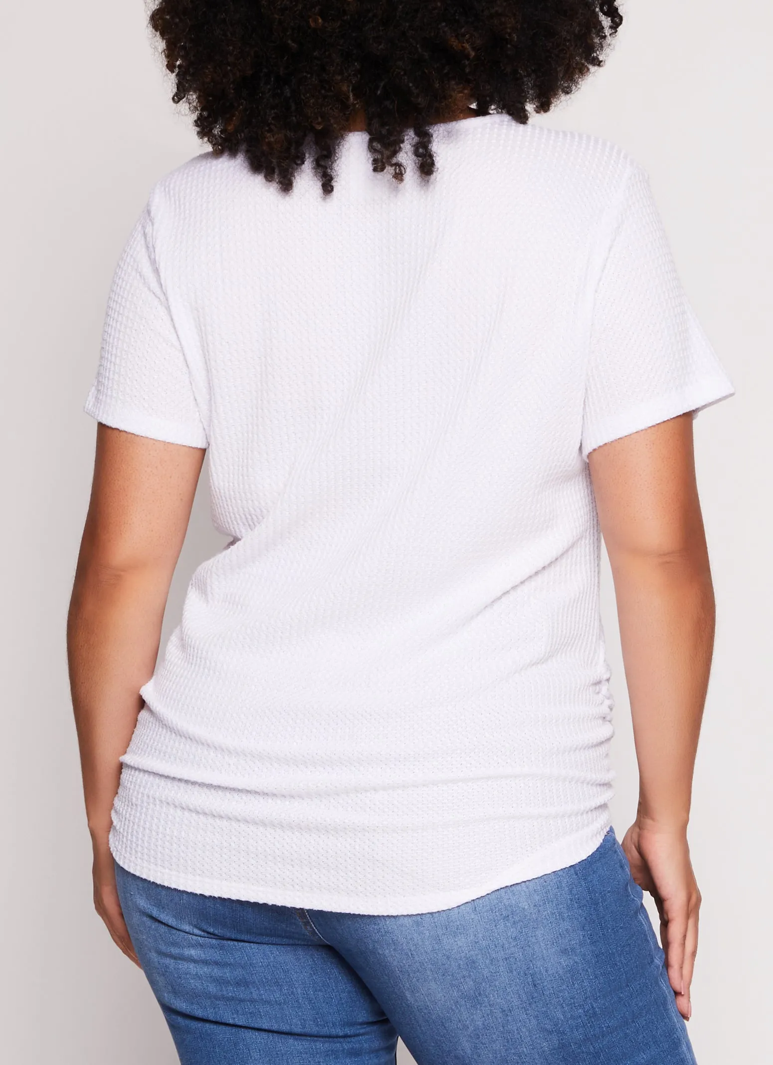 Plus Size Waffle Knit Crew Neck Ruched Tee sold by Rainbow product image thumbnail 3