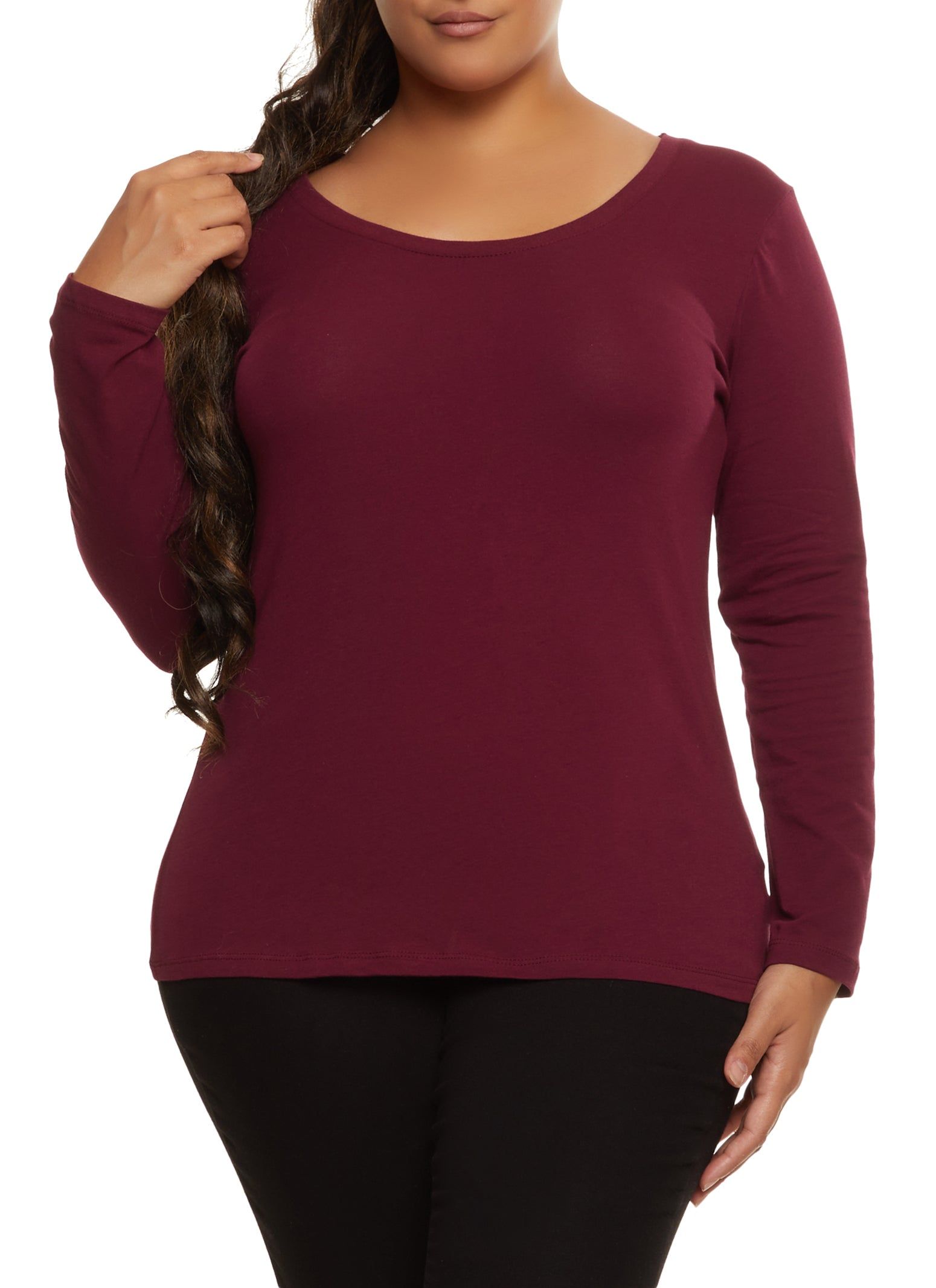 Plus Size Basic Long Sleeve Scoop Neck Top sold by Rainbow