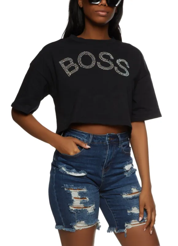 Rhinestone Boss Drop Shoulder Tee sold by Rainbow