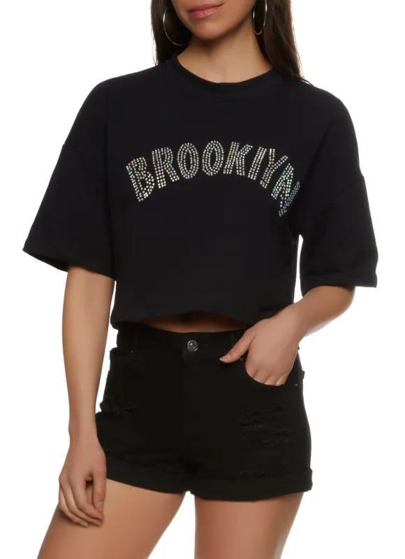 Brooklyn Rhinestone Cropped Graphic Tee sold by Rainbow