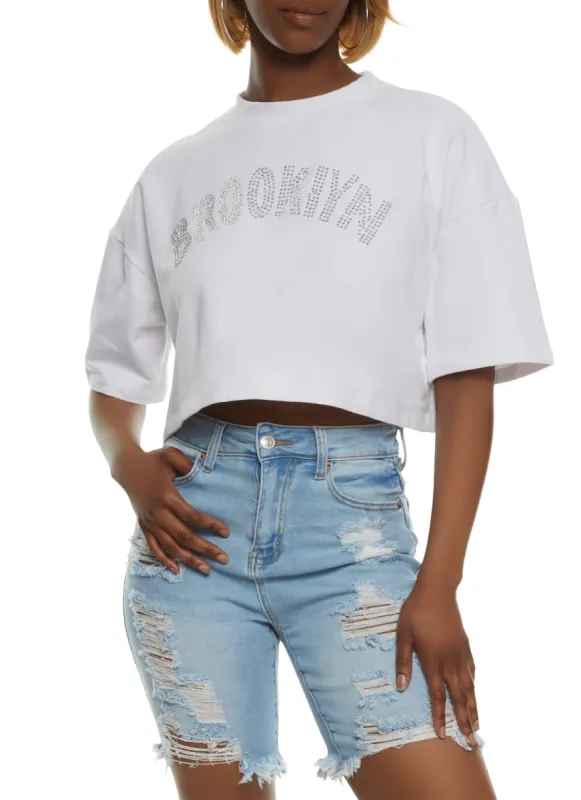 Brooklyn Rhinestone Cropped Graphic Tee sold by Rainbow