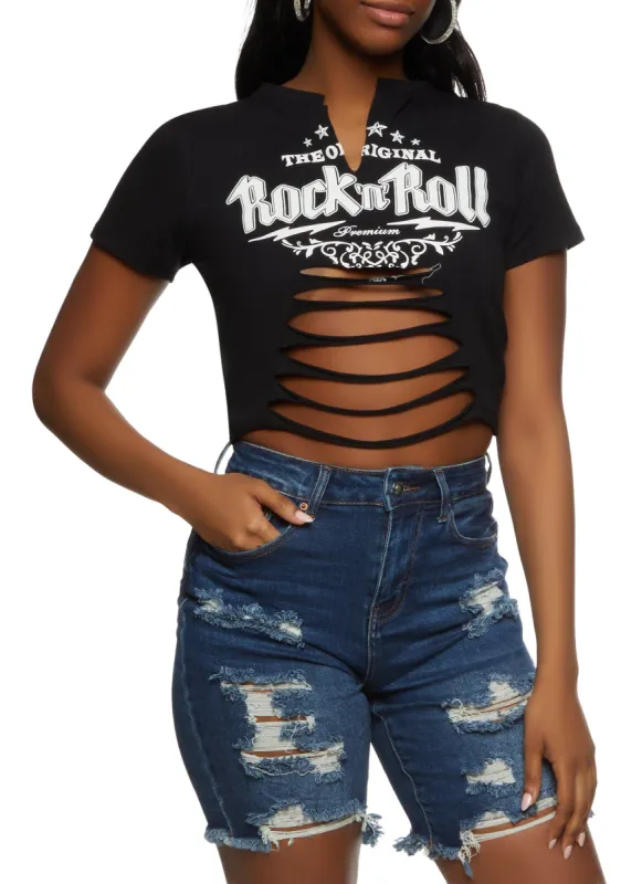 Laser Cut Rock N Roll Graphic Tee sold by Rainbow