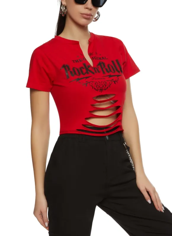 Laser Cut Rock N Roll Graphic Tee sold by Rainbow