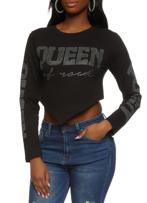 Rhinestone Queen Of Rock Hanky Hem Crop Top sold by Rainbow