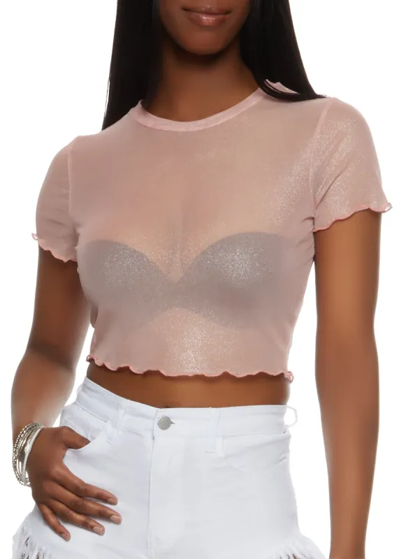 Sheer Mesh Lettuce Edge Crop Top sold by Rainbow