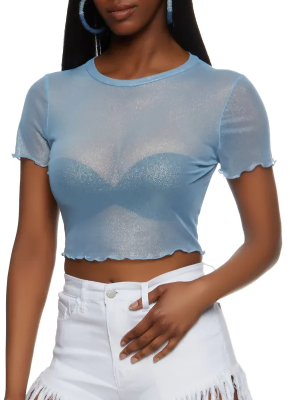 Sheer Mesh Lettuce Edge Crop Top sold by Rainbow
