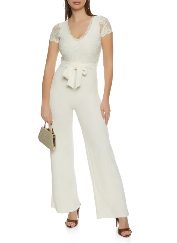Lace Tie Waist Belt Jumpsuit sold by Rainbow