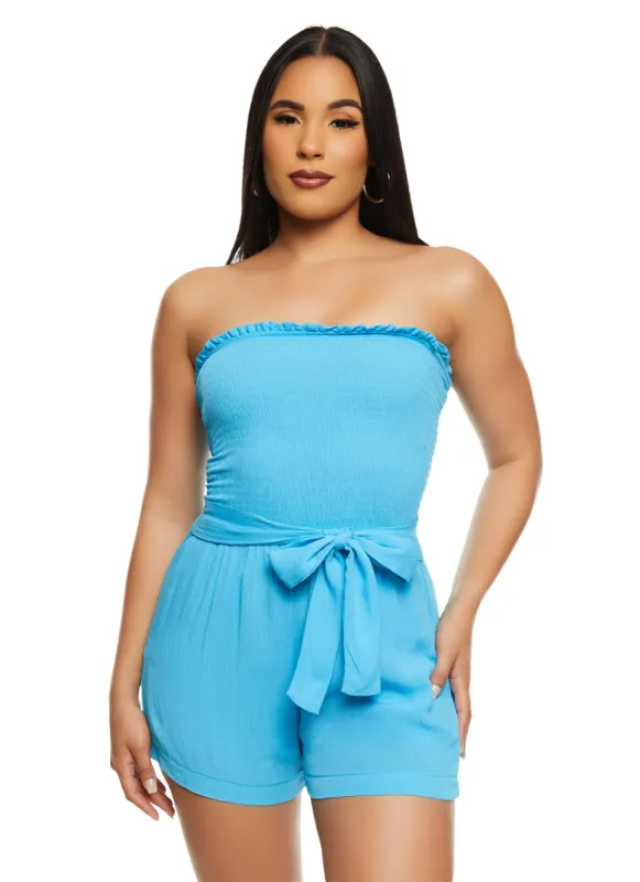 Haute Monde Gauze Knit Smocked Strapless Romper sold by Rainbow