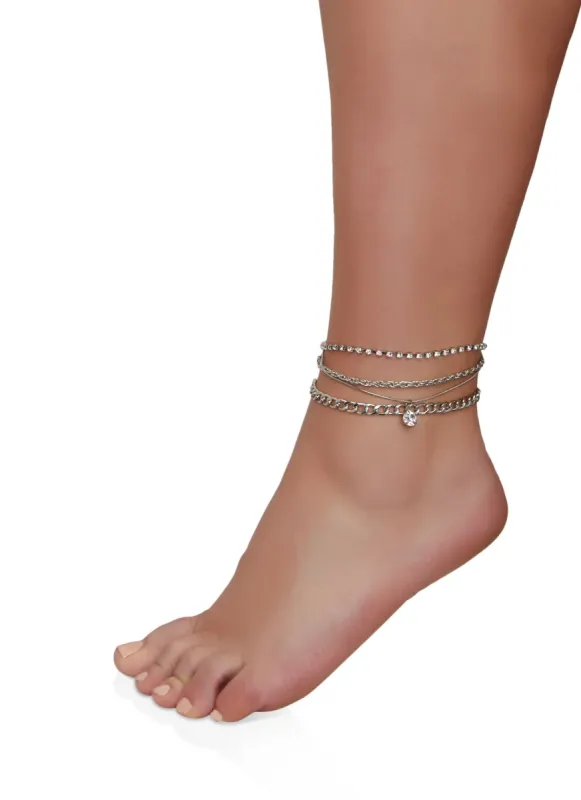 Rhinestone Chain Assorted Layered Anklets sold by Rainbow
