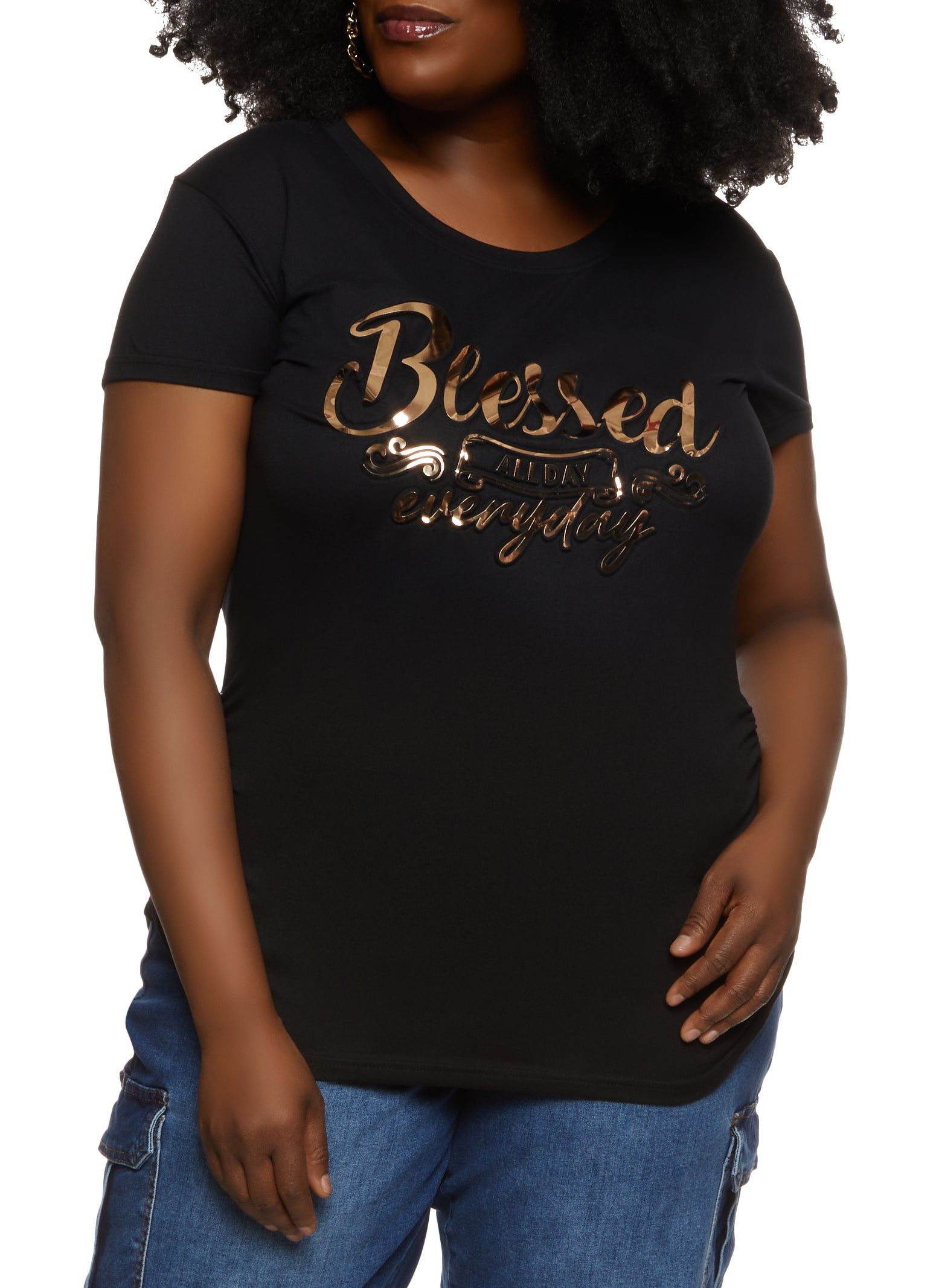 Plus Size Blessed All Day Everyday Embossed Foil Graphic Tee sold by Rainbow