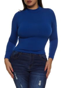 Plus Size Mock Neck Long Sleeve Top sold by Rainbow
