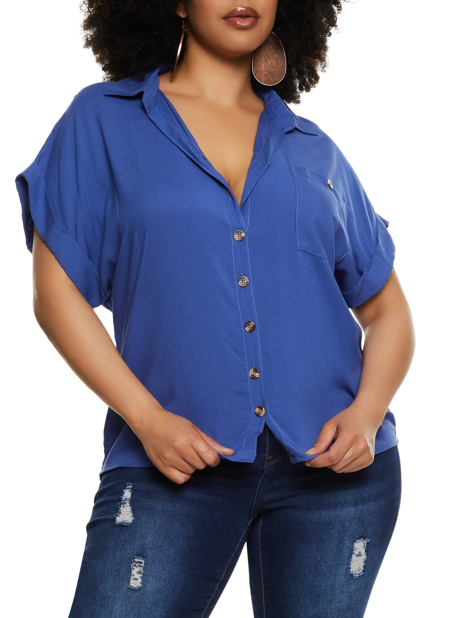 Plus Size Button Front High Low Shirt sold by Rainbow product image thumbnail 2
