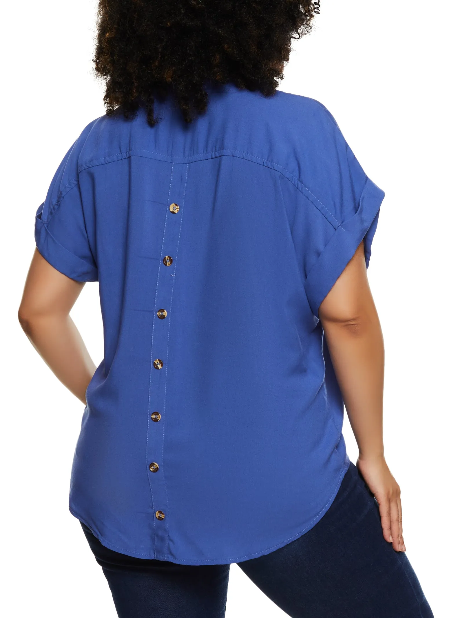 Plus Size Button Front High Low Shirt sold by Rainbow product image thumbnail 3